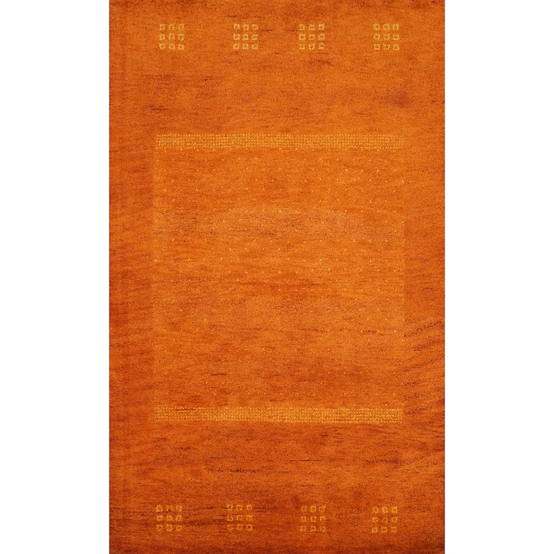 Hand Knotted Oriental 100% Wool Carpet Modern Geometric Oranges & Rust Gabbeh Area Rug - 5' 11'' X 4' 1''
