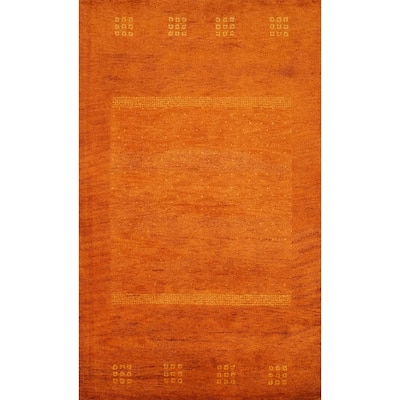 Hand Knotted Oriental 100% Wool Carpet Modern Geometric Oranges & Rust Gabbeh Area Rug - 5' 11'' X 4' 1''