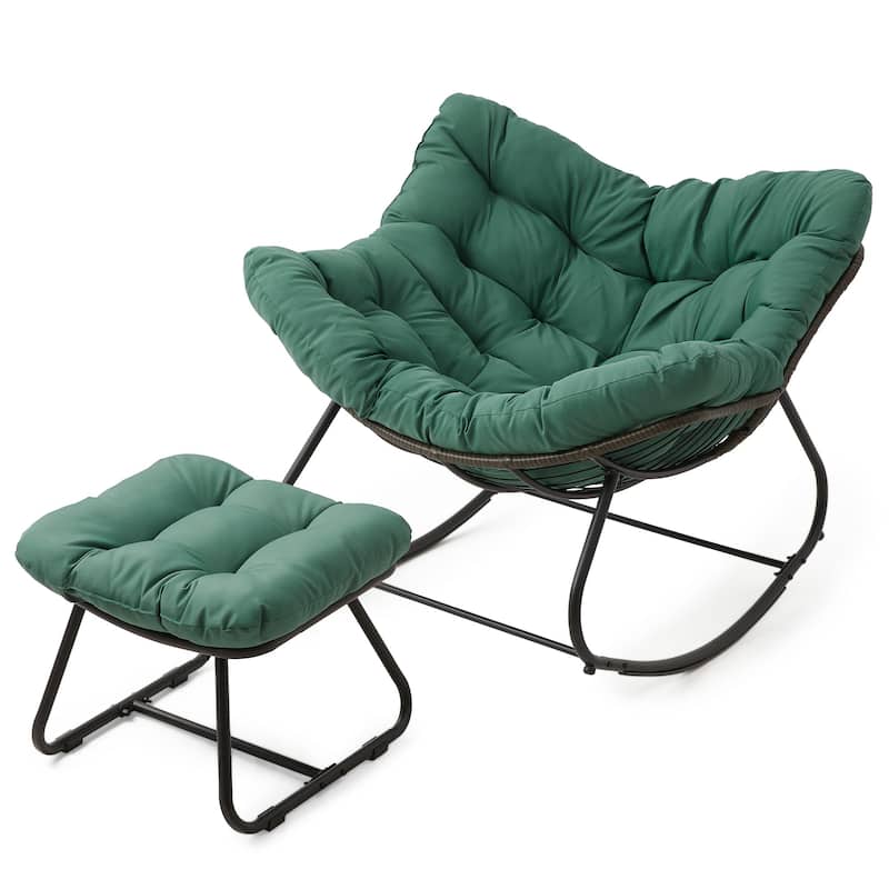 Patio Rocking Chair with Ottoman - Green