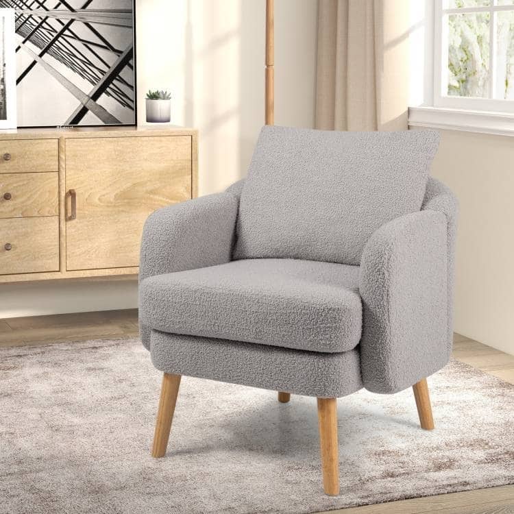 Sherpa Accent Chair with Pillow and Rubber Wood Legs - 28.5" x 27.5" x 27.5"