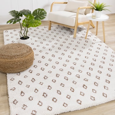 Shiloh Collection - Cream Rust Diamonds Super Soft Thick Area Rug