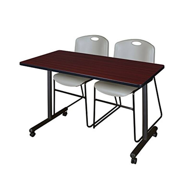 48" x 24" Mobile Training Table- Mahogany & 2 Stack Chairs- Grey