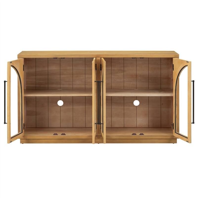 4-Door Sideboard Buffet Cabinet with Glass Doors, Arched Cabinet with Adjustable Shelves for Kitchen, Dining Room & Living Room