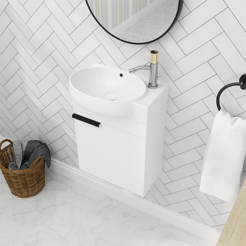 Bathroom Vanity With Sink In 16/18/23 Inch, Floating/Freestanding Bathroom Vanity With Soft Close Door