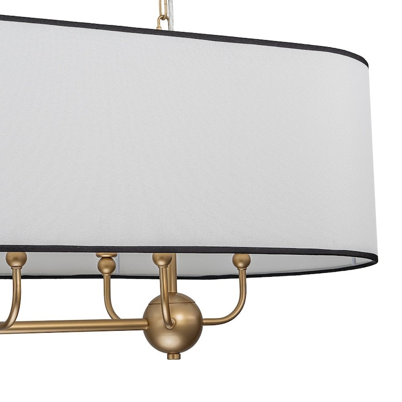 8-Light Mid-century Linear Dining Room Chandelier With Fabric Shade - Brass - 42.5in