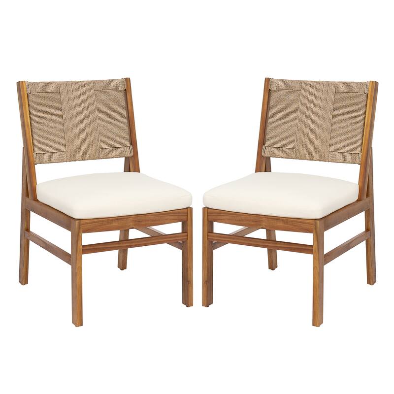Christopher Knight Home - 7-Piece Outdoor Acacia Wood Dining Set with Handwoven Cushioned Chairs & Rectangular Slatted Table