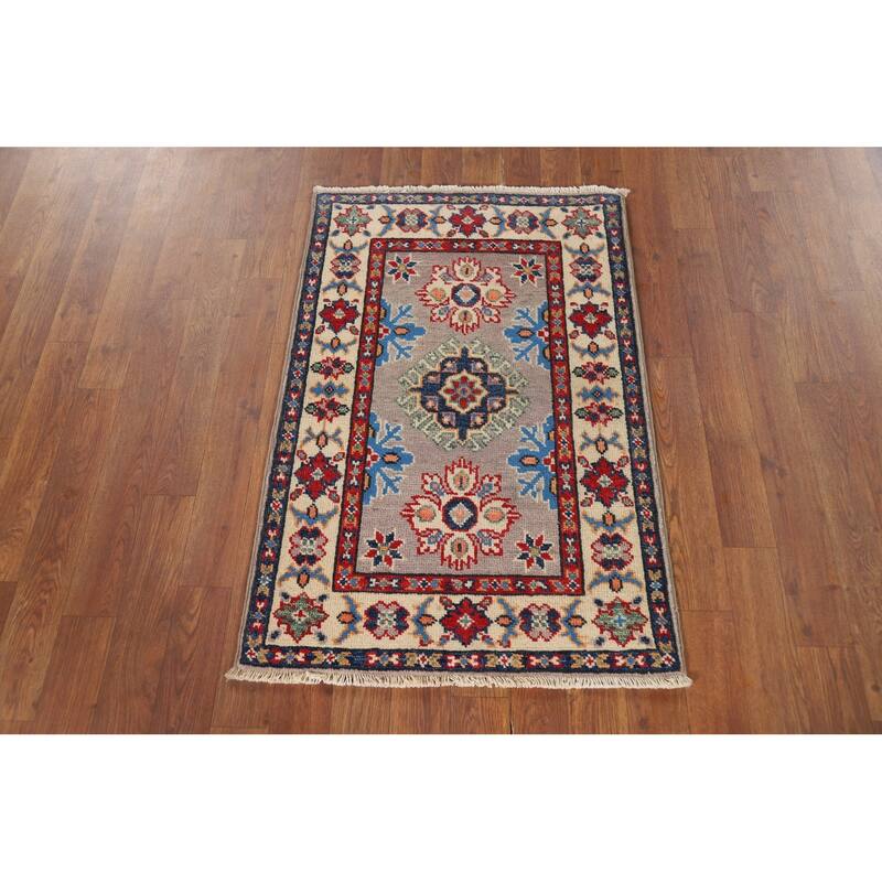 Gray Kazak Oriental Foyer Rug Hand-Knotted Wool Carpet - 2'1" x 3'1"