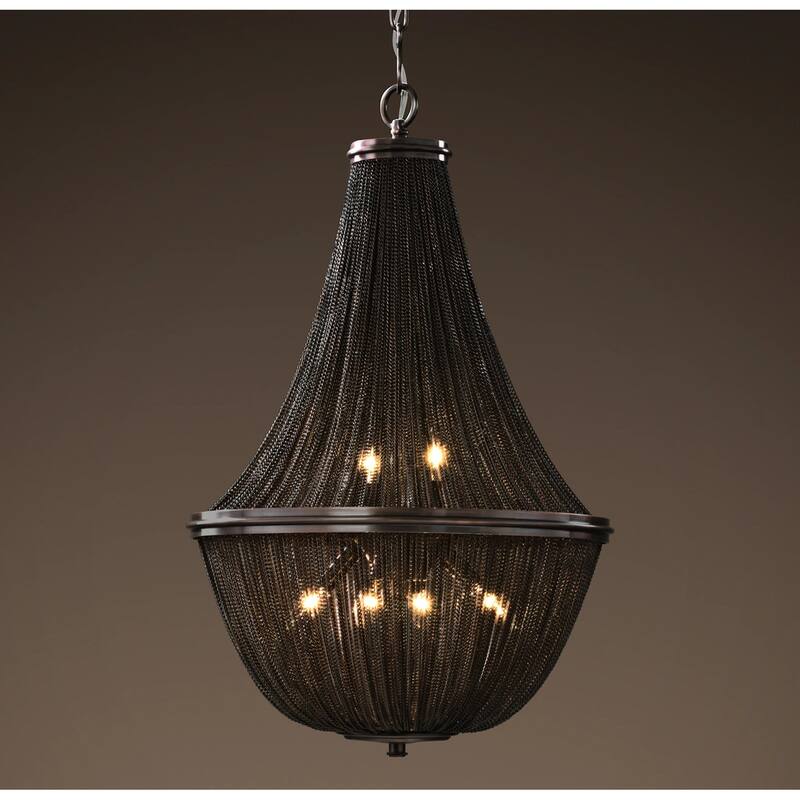 "Medieval Chainmail Pendant Light - Black Empire French Country Chandelier"