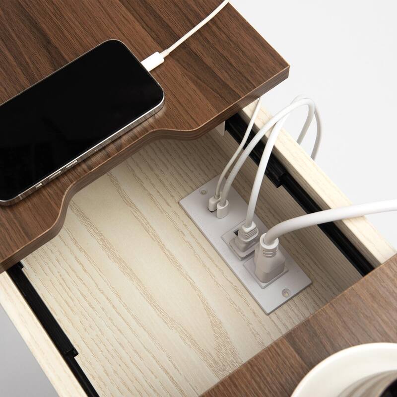 Flip Top Narrow End Table with Storage and Built-In Outlets, Small Side Table