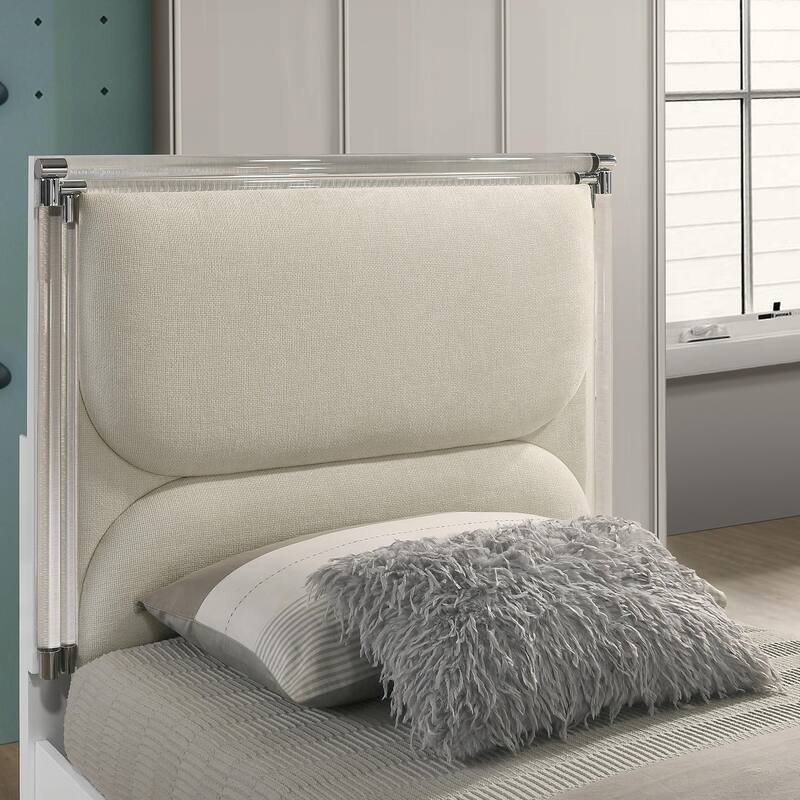 Furniture of America Drima Modern 5-Piece Pearl White Solid Wood Kids Platform Bedroom Set with LED
