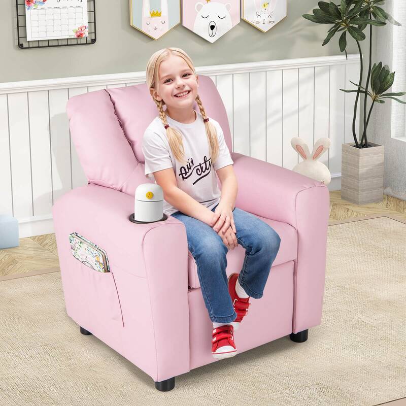 Costway Kids Recliner Chair with Cup Holder & Side Pocket Adjustable