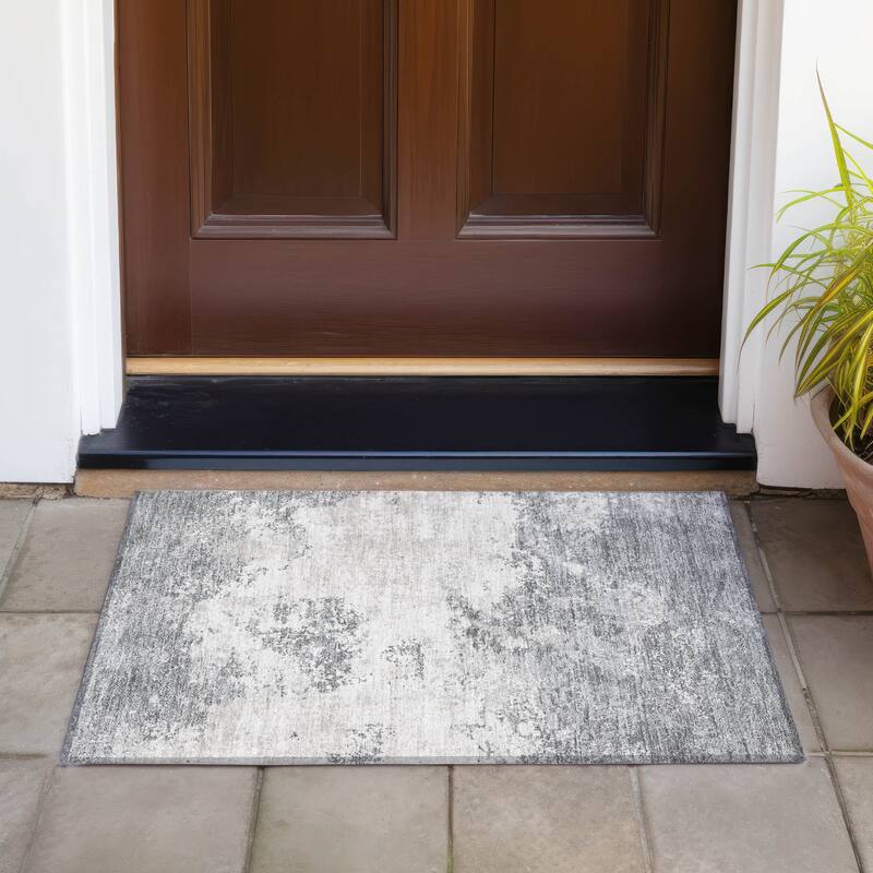 Machine Washable Indoor/ Outdoor Abstract Pixels Chantille Rug