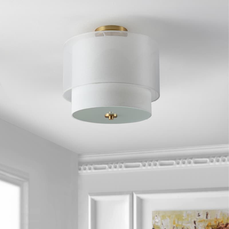 SAFAVIEH Lighting Birgitt Flush Mount - 16" W x 12" D x 16" H - Gold Base/White - 16Wx12Dx16H
