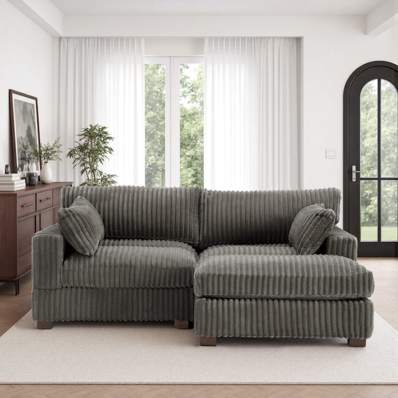 Oversized Plush Modular Sectional Sofa Couch with Ottoman - 3-piece/Light Grey