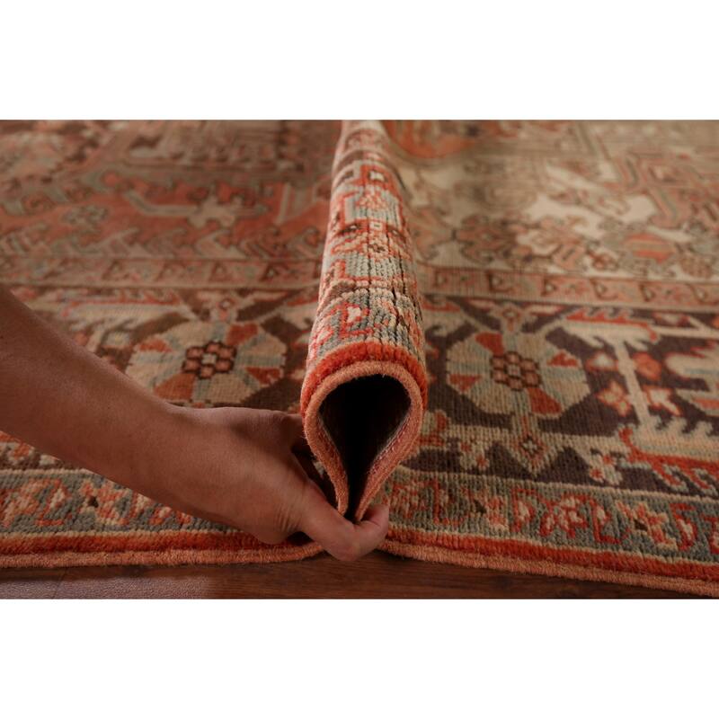 Heriz Persian Vintage Area Rug Hand-Knotted Geometric Wool Carpet - 7'7"x 11'4"