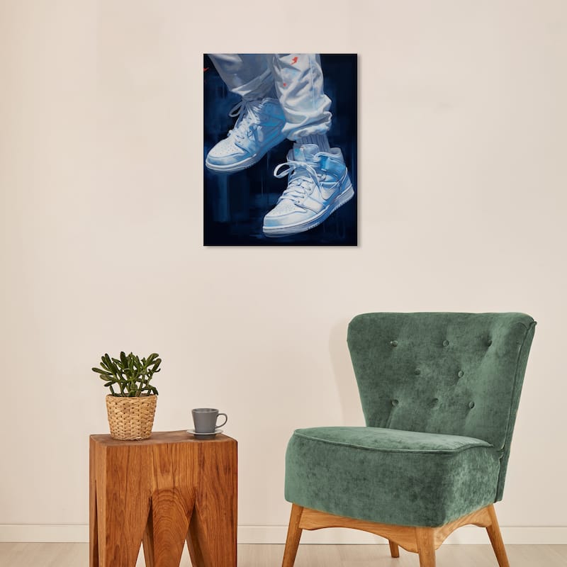 Wynwood Studio Fashion and Glam White Sneakers Under Water Blue and Modern & Contemporary Wall Art Canvas Print - 20 x 16