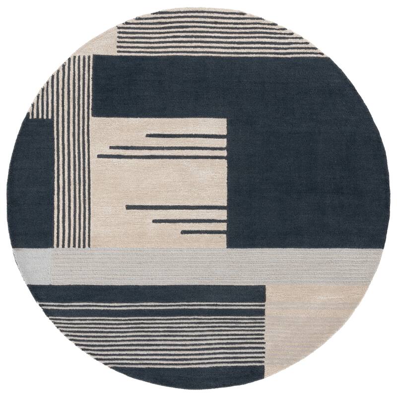 SAFAVIEH Handmade Rodeo Drive Isabela Mid-Century Modern Wool Rug - 6' Round - Navy/Ivory