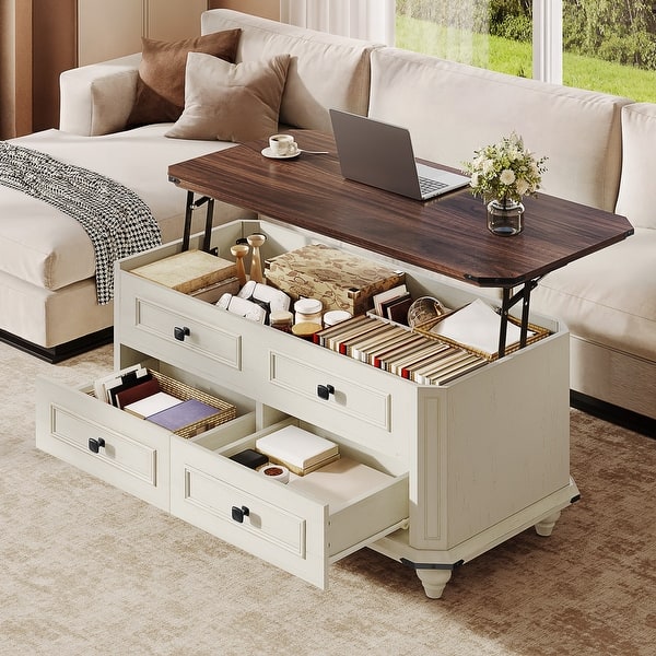 slide 2 of 12, Moasis Farmhouse 36" Lift-top Rectangular Antique Coffee Table with 2 Drawers Hidden Storage