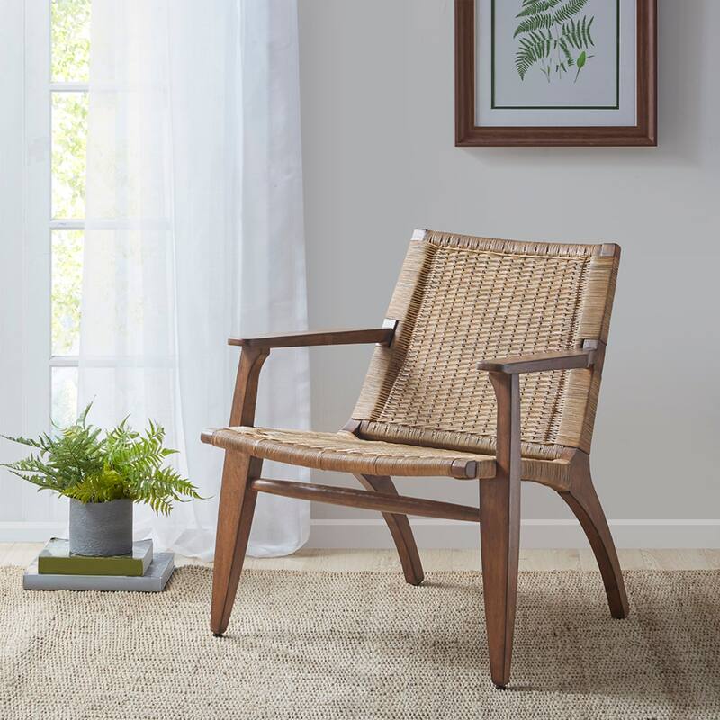 Roomfitters Modern Mid-Century Accent Chair, Sustainable Rattan and Mahogany Wood Lounge Seating, Roomfitters, Natural