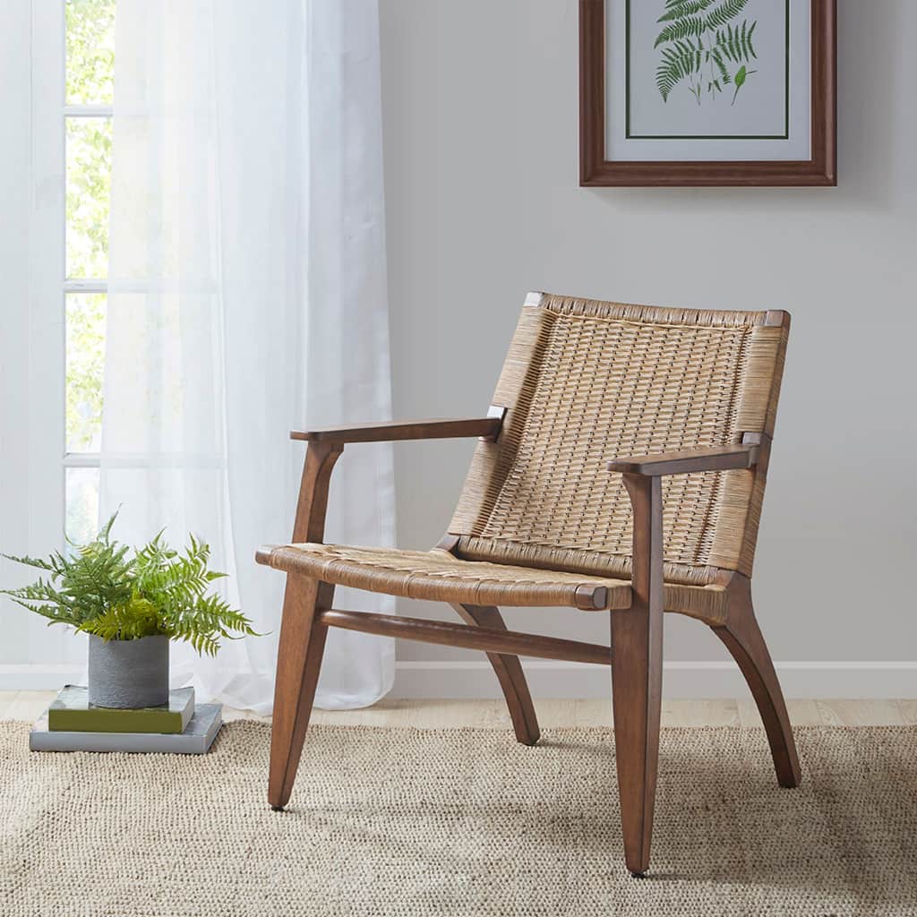 Roomfitters Modern Mid-Century Accent Chair, Sustainable Rattan and Mahogany Wood Lounge Seating, Roomfitters, Natural