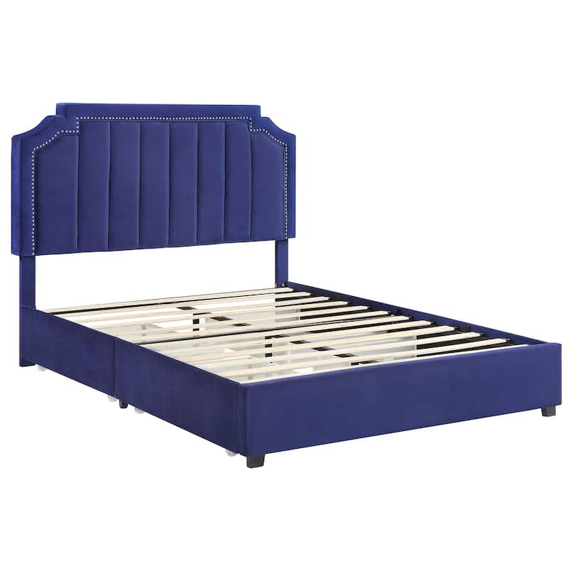 Furniture of America Chapla Art Deco Upholstered 4-drawer Platform Storage Bed - Navy - Full