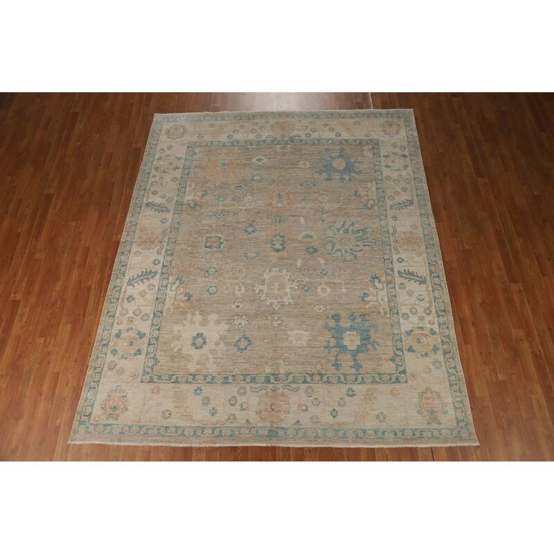 Vegetable Dye Oushak Turkish Rug Hand-Knotted Transitional Wool Carpet - 7'11"x 9'7"