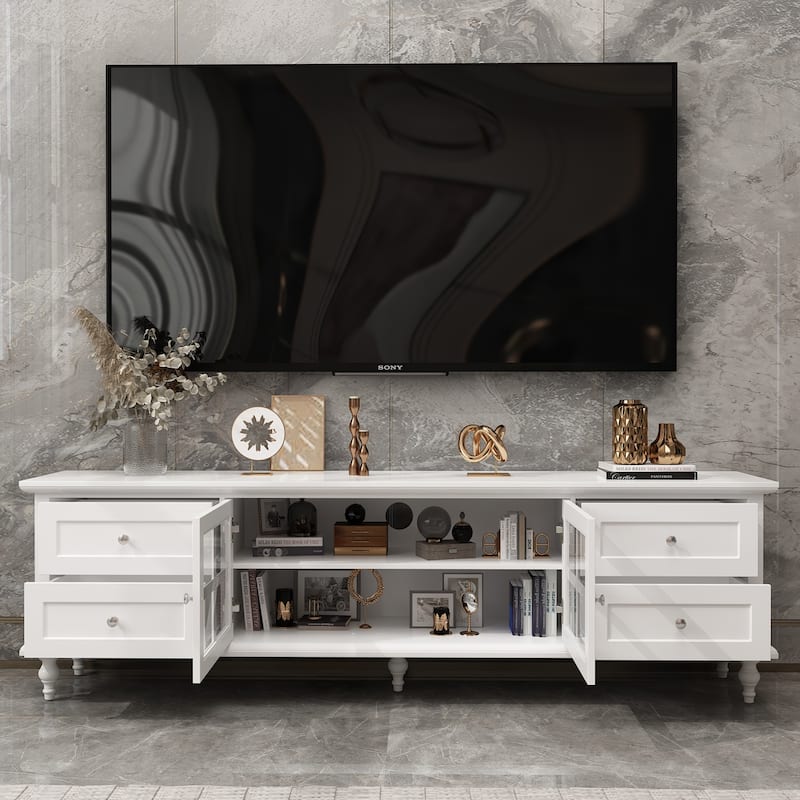 Stylish TV Console in White Roman Column Legs Modern TV Stand Console