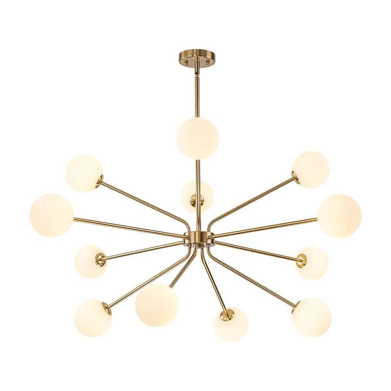 Mid-Century Linear Milky Glass Globe Bubble Sputnik Chandelier