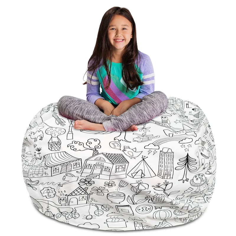 Kids' Stuffed Animal Storage Bean Bag Chair Cover or Toy Organizer - 48 Inches Extra Large - Canvas Coloring Fabric - Fun World