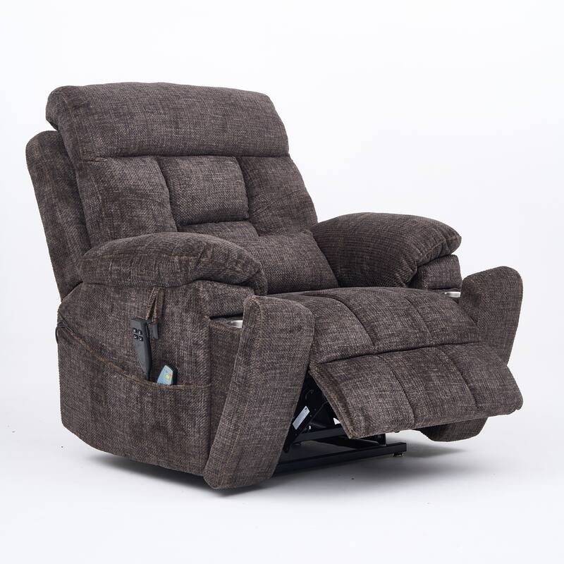 Velvet Oversized Power Lift Recliner Chair, 180° Flat with Massage