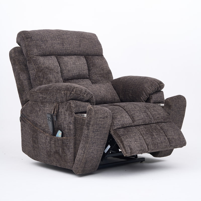 Velvet Oversized Power Lift Recliner Chair with Dual OKIN Motors, 180° Flat Lay, Massage, and 400 lbs Capacity