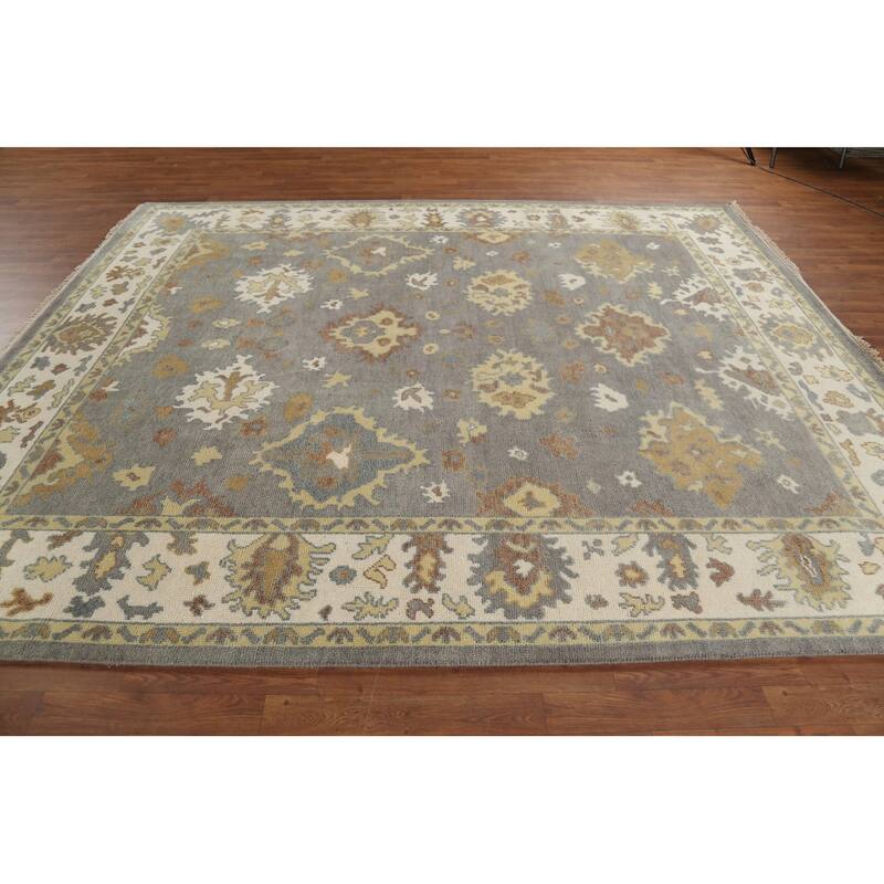 Gray Floral Oushak Indian Area Rug Handmade Wool Carpet - 8'3"x 9'9"