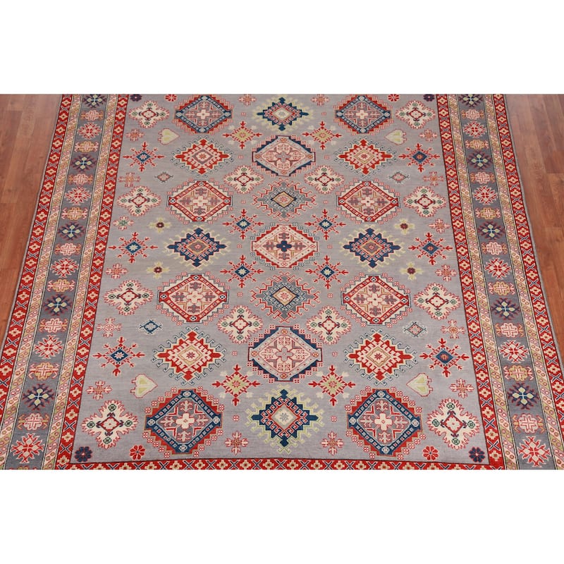 Hand Knotted Oriental 100% Wool Carpet Traditional All-Over Greys & Charcoal Kazak Area Rug - 9' 6'' X 8' 3''
