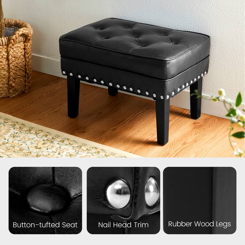 Glitzhome 22"W Mid-century PU Leather Tufted Ottoman Foot Stool