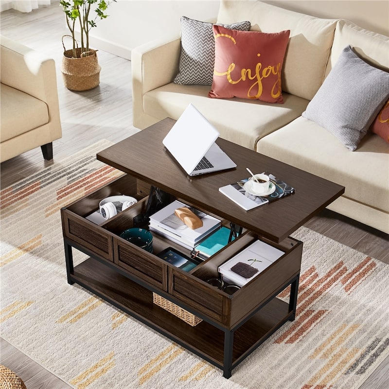 Yaheetech 40" Wooden Lift Top Coffee Table Acent Table w/ Compartments - Espresso
