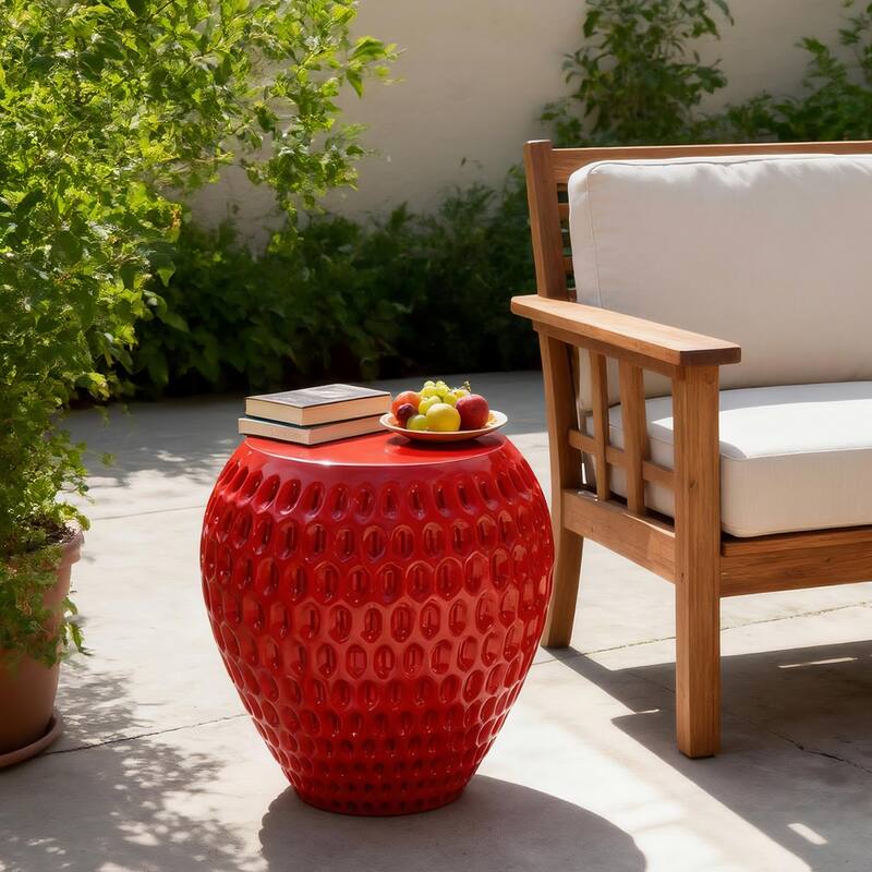 Christopher Knight Home - 18.00'' Contemporary Concrete Accent Side Table with Strawberry Hexagonal Seed-Texture Surface - Red