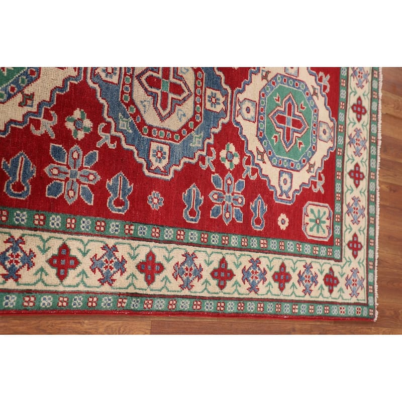 Red Kazak Area Rug Handmade Traditional Wool Carpet - 3'11" x 5'9"