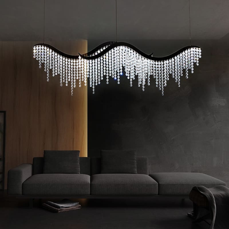 Dangling Wave Crystal Chandeliers for Living Room,Dinging Room - Transparent