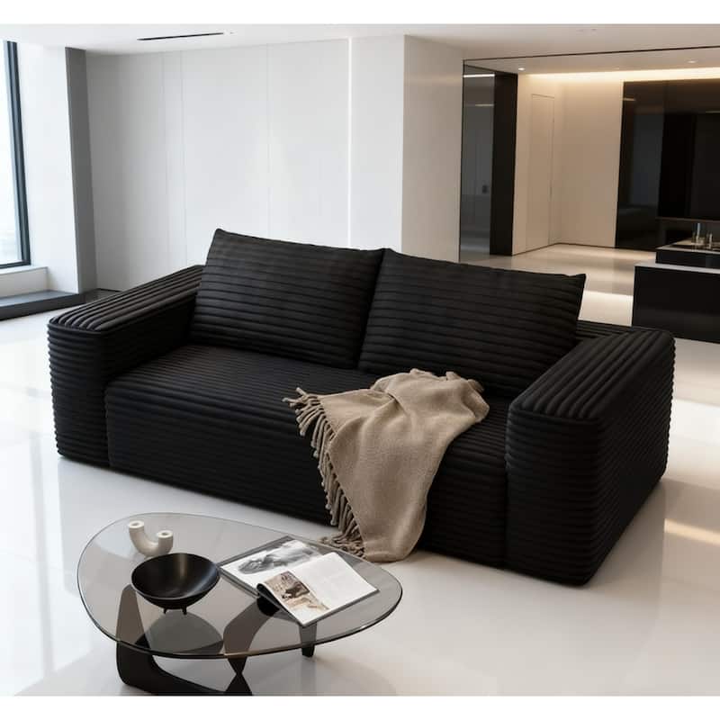 Cloud Loveseat Sofa, 2-Seater Boneless Couch, Deep Seat Corduroy Sofa, Compressed, No Assembly, Memory Foam, Modern Small Couch - Black