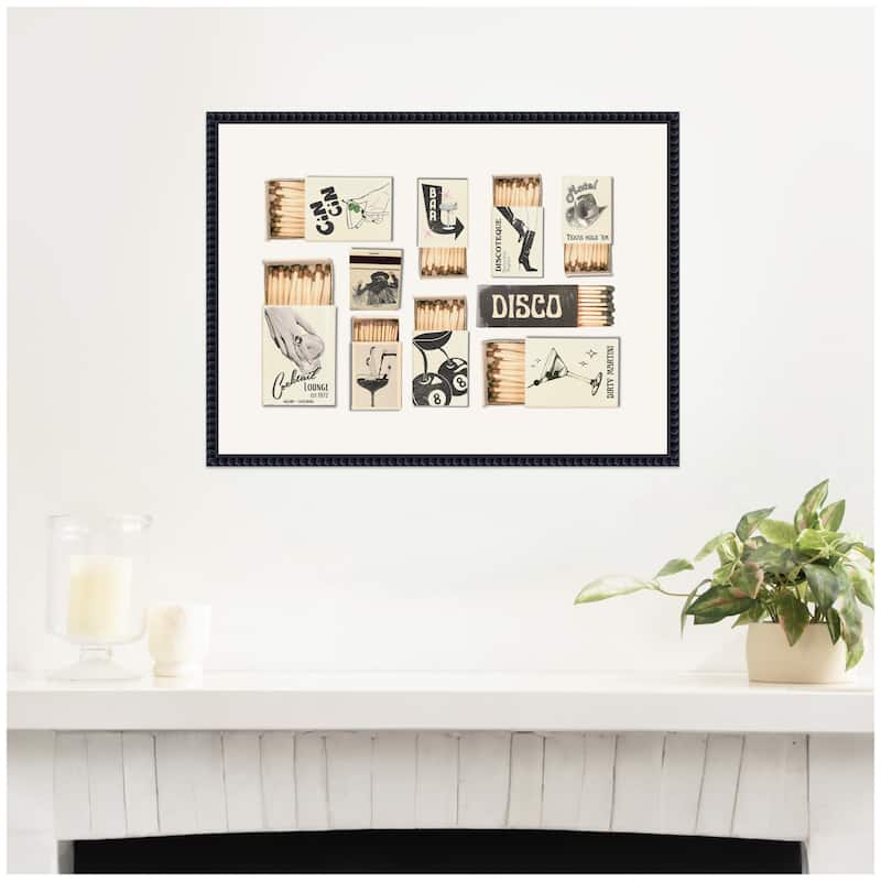 Kate and Laurel Vintage Matchboxes Neutral Black and Beige by Honey Island Studio Framed Canvas Wall Art Print