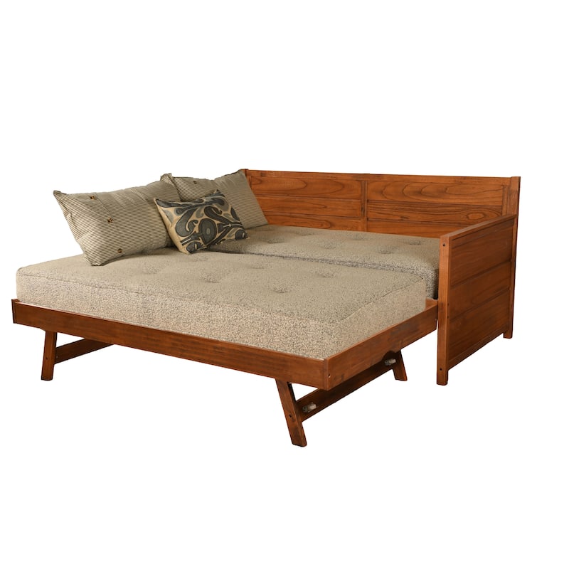 Somette Marisa Daybed with Pop Up Trundle in Weathered Brown with Mattresses