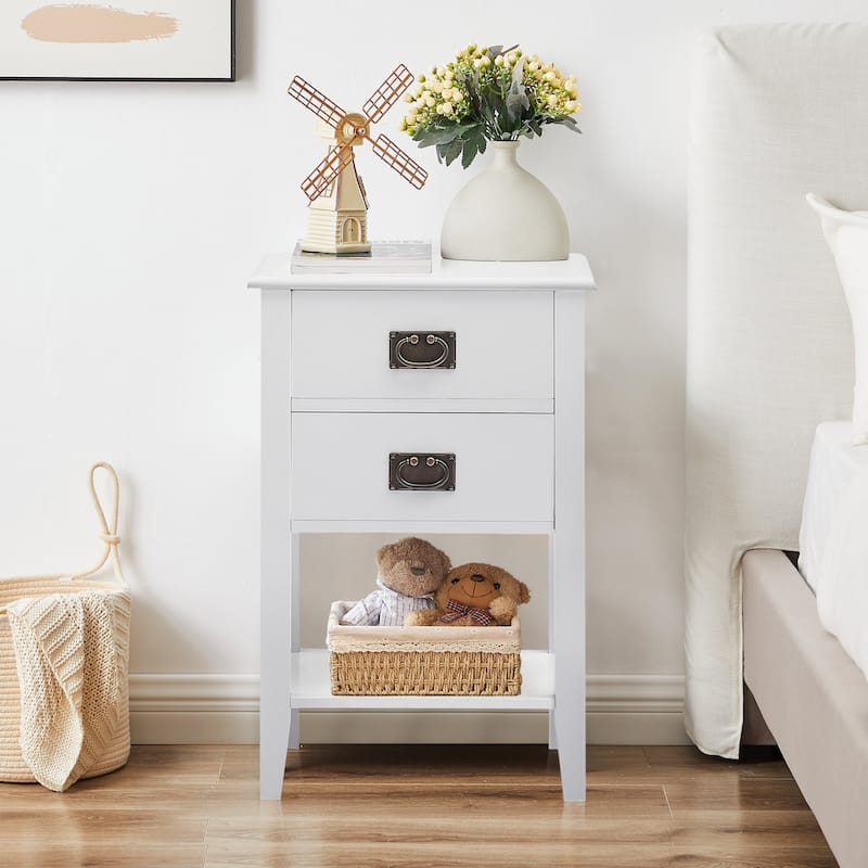 VECELO Modern Nightstands with 2-Drawers and Storage Shelf (Set of 2)