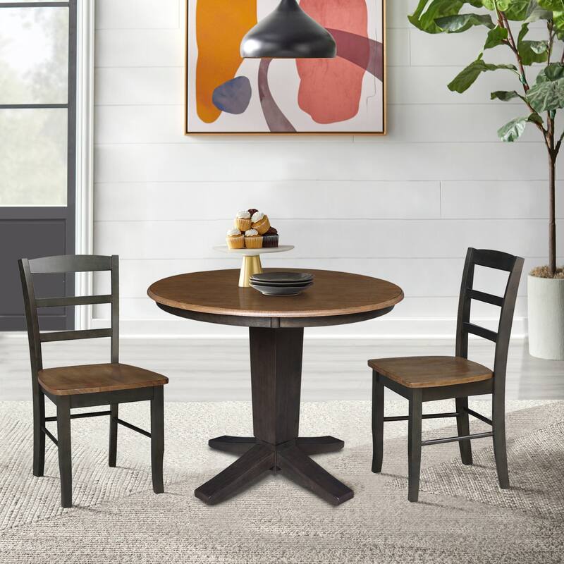 36 in Solid Wood Round Top Pedestal Dining Table with Dining Chairs