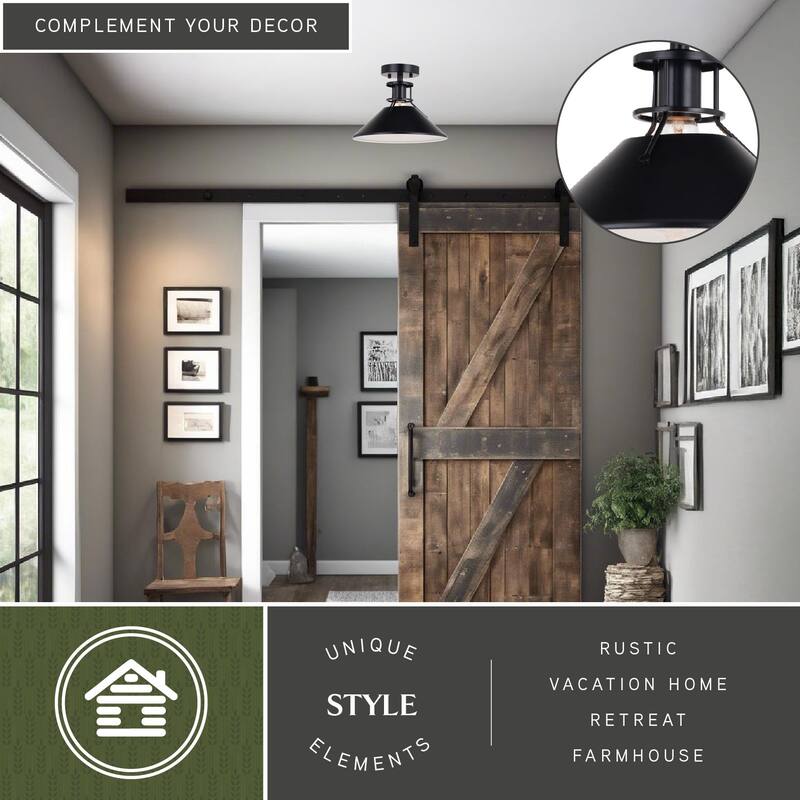 Canton 11.5-in W Black Farmhouse Semi Flush Mount Ceiling Light - 11.5-in W x 8.75-in H x 11.5-in D