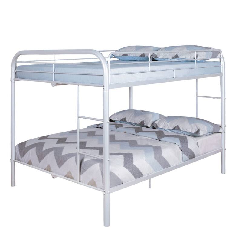 Full Over Full Metal Bunk Bed with Angled Ladder, White, Contemporary Style