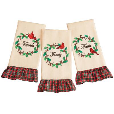 Friends Family Faith Holly Cardinals Kitchen Towels - Set of 3 - 5.500 x 5.250 x 1.500