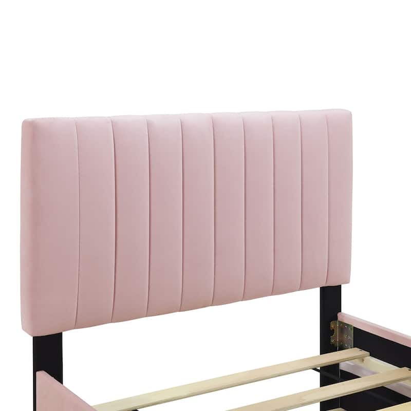 Velvet Fabric Upholstered Platform Bed with Twin Size Trundle