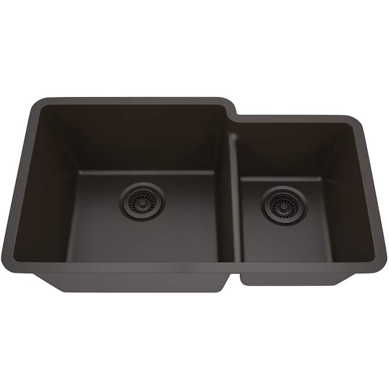 32"x19" Quartz Granite Kitchen Sink, 60/40 Double Bowl Drop-in/Undermount - 19x32