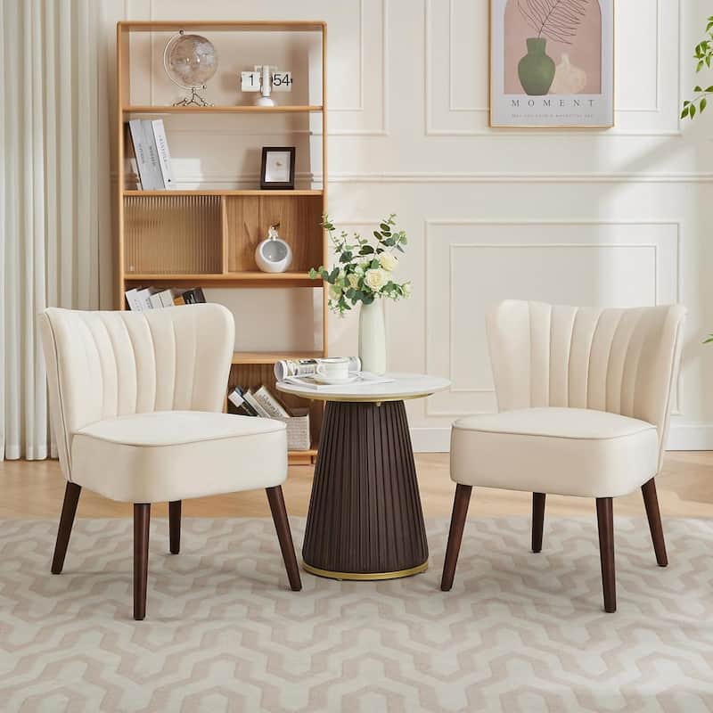 Modern Velvet Accent Chair, Soft Upholstered Living Room Chair with Wooden Legs - Beige