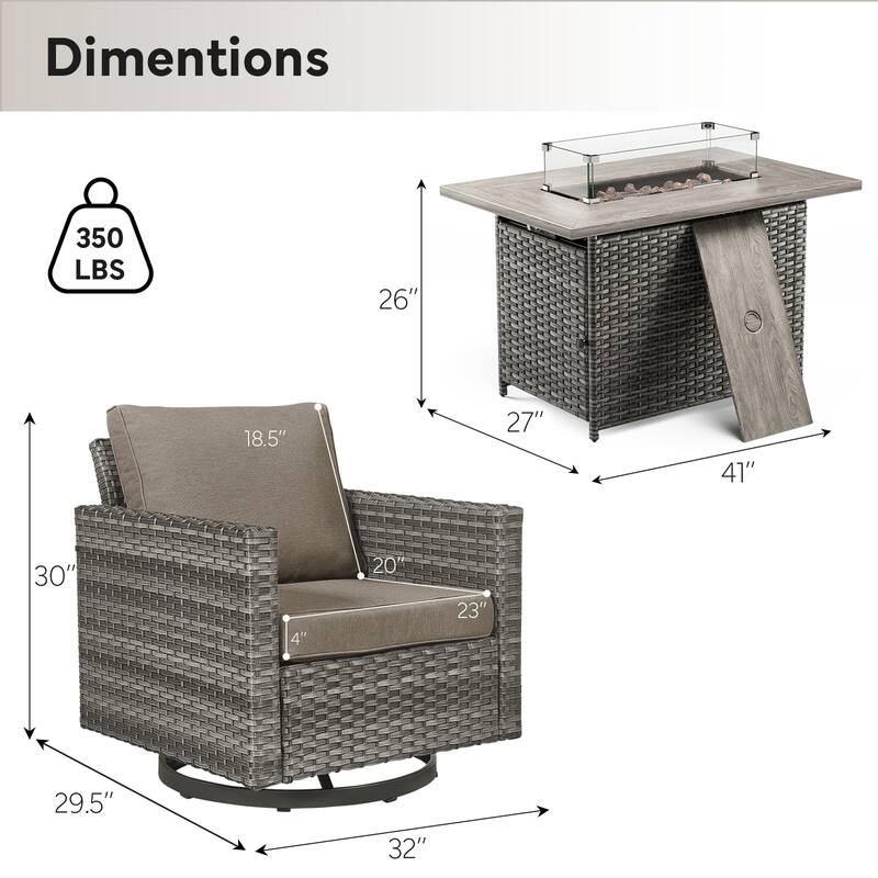 4 Pieces Swivel Chair with Fire Pit Table